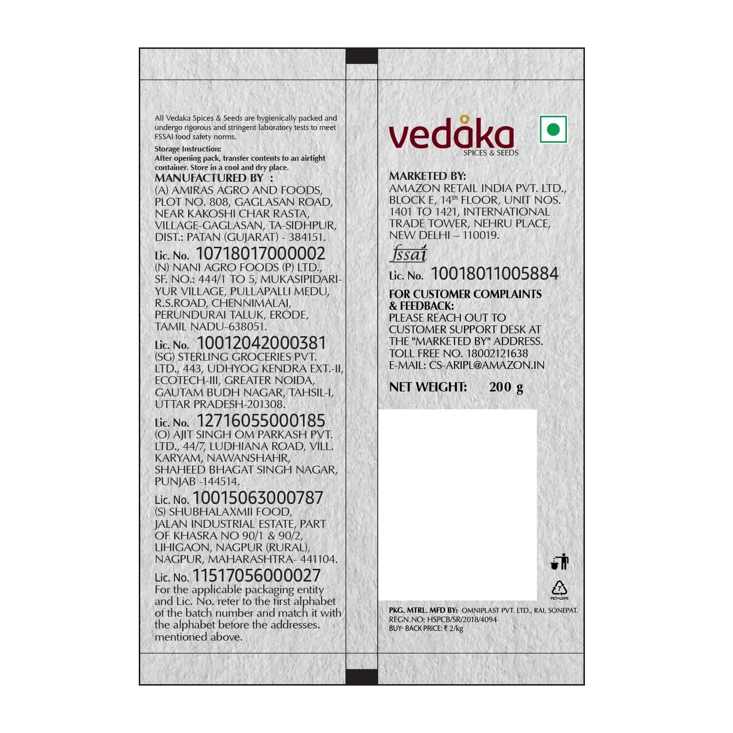 Vedaka Whole Jeera (Cumin) - Distacart