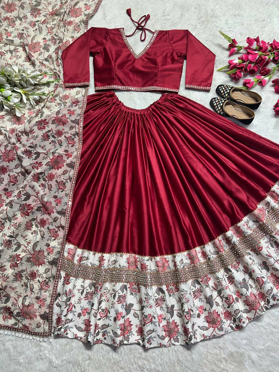 Preksha Creation Indian Namarari Special Red Women Digital Print and 9 mm Sequence work Lehenga Choli - Distacart