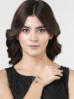 Thumbnail for NVR Women Oxidised Rhodium-Plated Evil Eye Kada Bracelet - Distacart