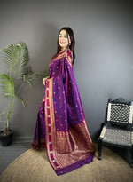 Thumbnail for Joban Fashion Purple Banarasi Soft Silk Woven Saree