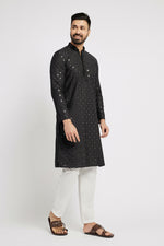 Thumbnail for Ethnic India Black Men's Kurta Embellished Cotton - Distacart