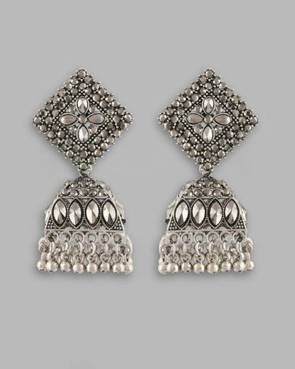VOJ Black-Toned AD Studded Dome Shaped Jhumkas Earrings - Distacart