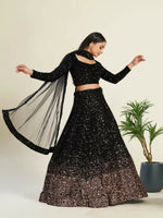 Thumbnail for Jyoti Fashion Women's Black Velvet Heavy Sequins Semi Stitched Designer Lehenga Choli Set - Distacart