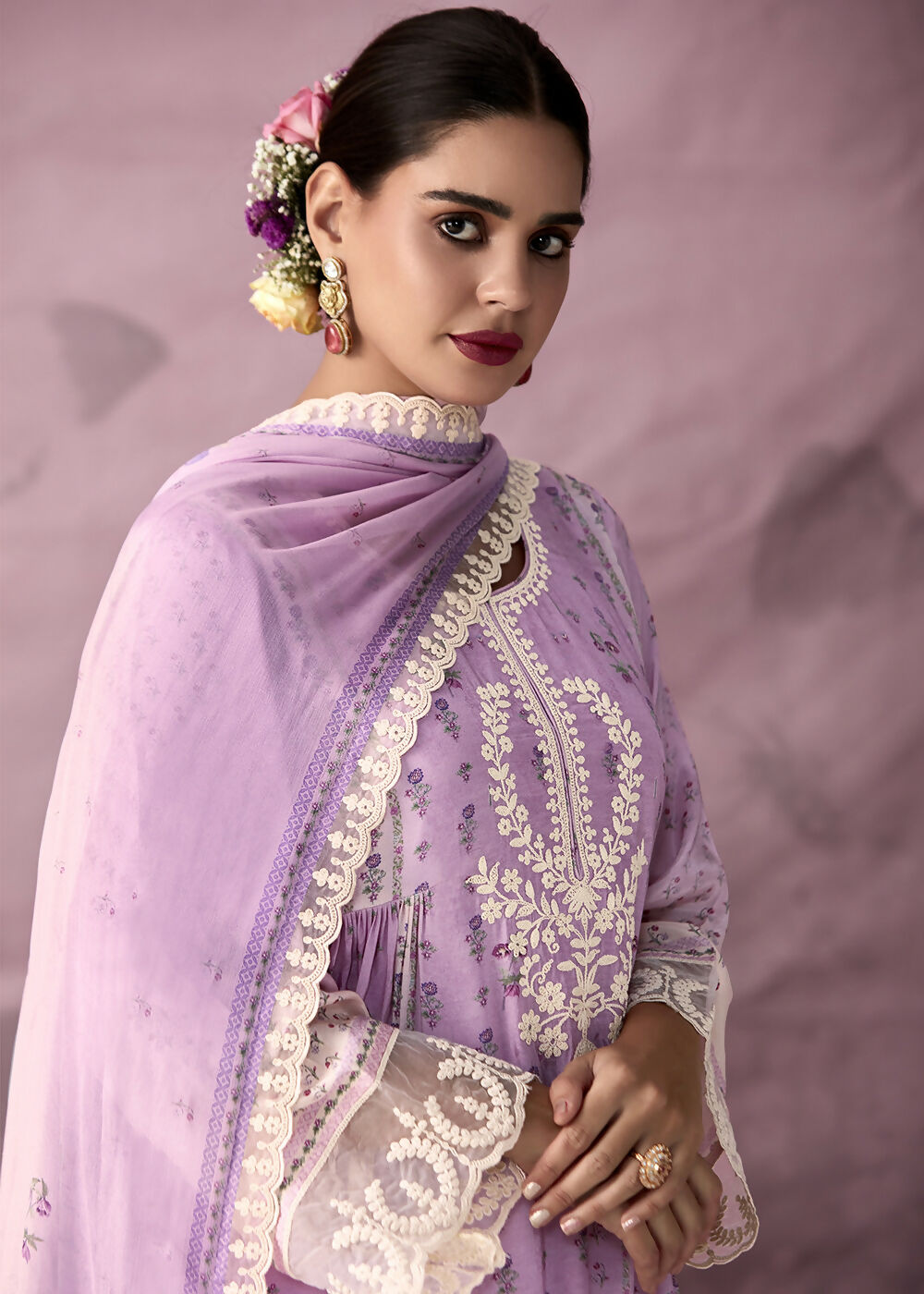 Lilac Pink Muslin Cotton Printed Trendy Salwar Kurta Set - Emponline - Distacart