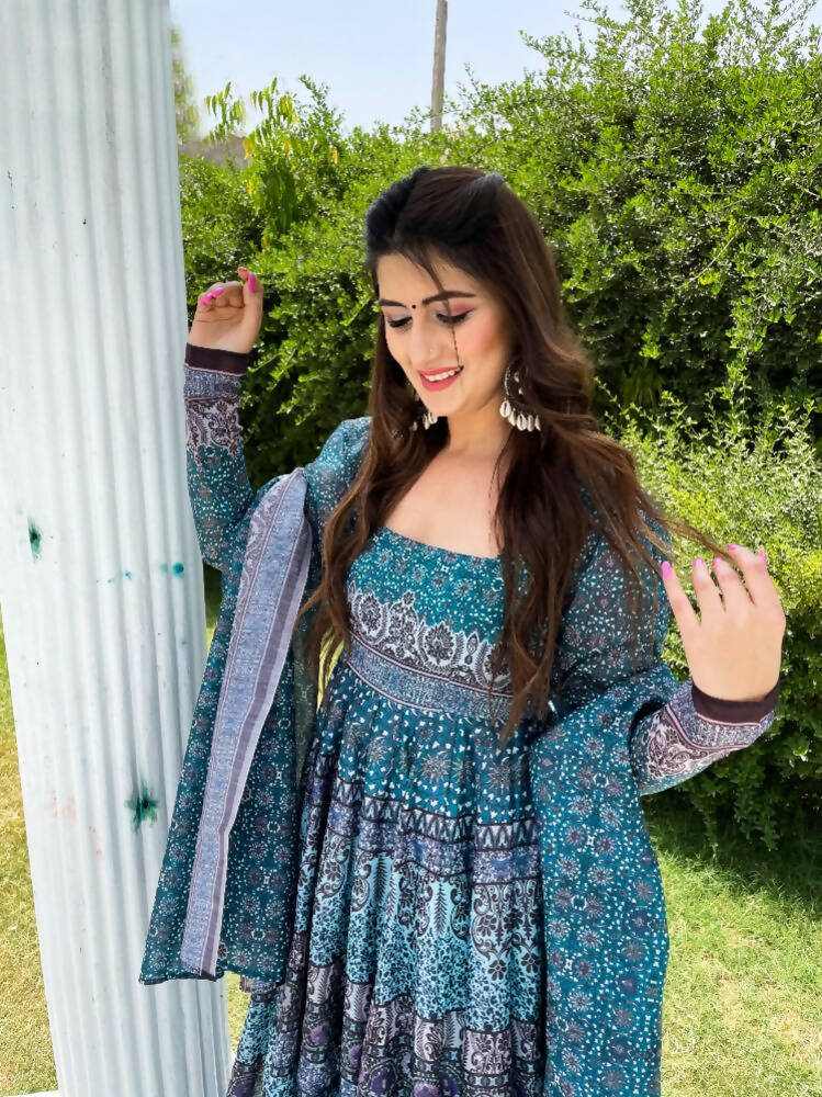 All Season Designer Blue With Multycolor Pure Maslin Gown - Anbazaar - Distacart