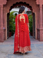 Thumbnail for The52 Women's Beautiful Faux Georgette Fabric Embroidery Work Flared Anarkali Pant and Dupatta Set - Distacart