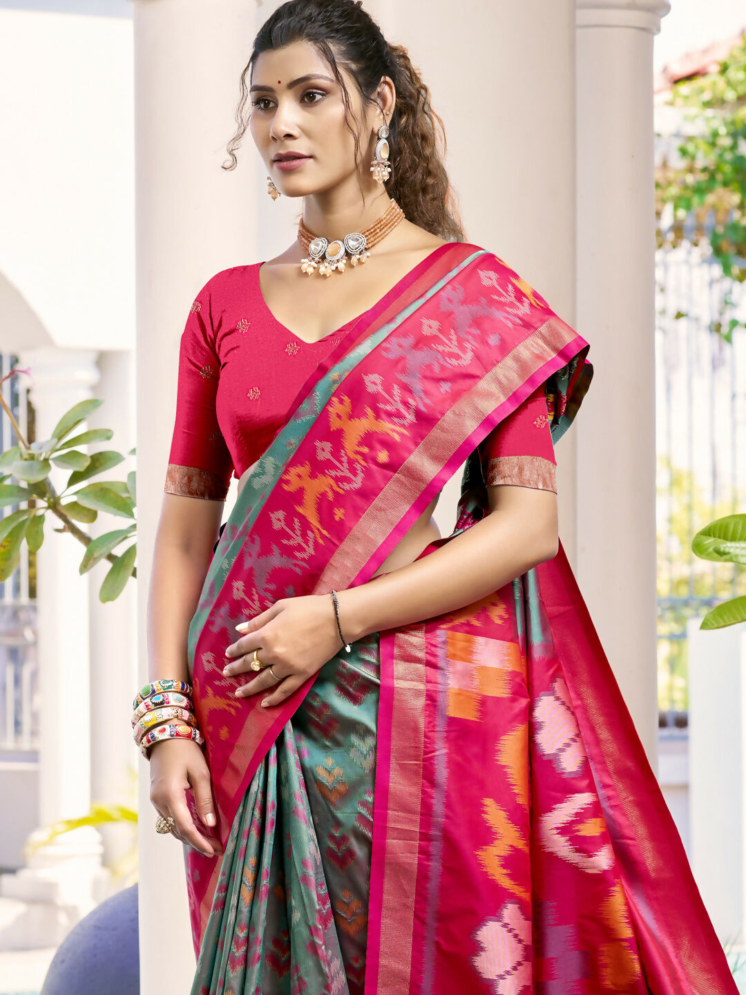 Astita Pochampalli Silk Grey Saree