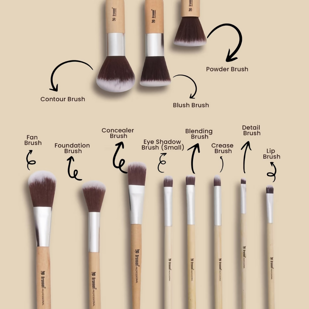 Bronson Professional Bamboo Makeup Brush Set - 11 Pcs - Dista