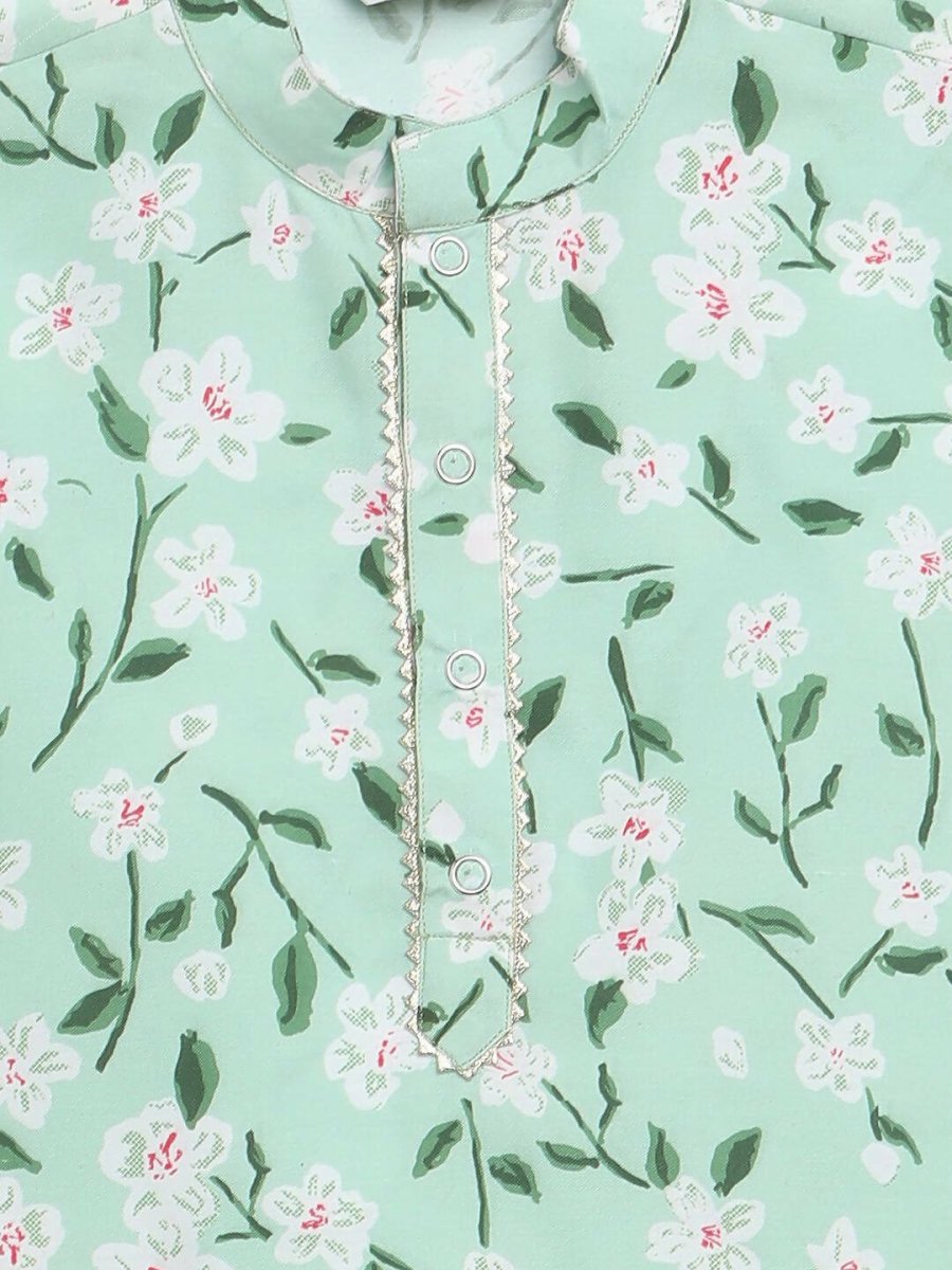 Ahalyaa Mint Green Poly Rayon Digital Print Kids Kurta Churidar Set For Boys - Distacart