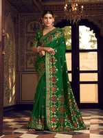 Thumbnail for Monjolika Fashion Dark Green Silk Blend Banarasi Zari Work Classic Saree