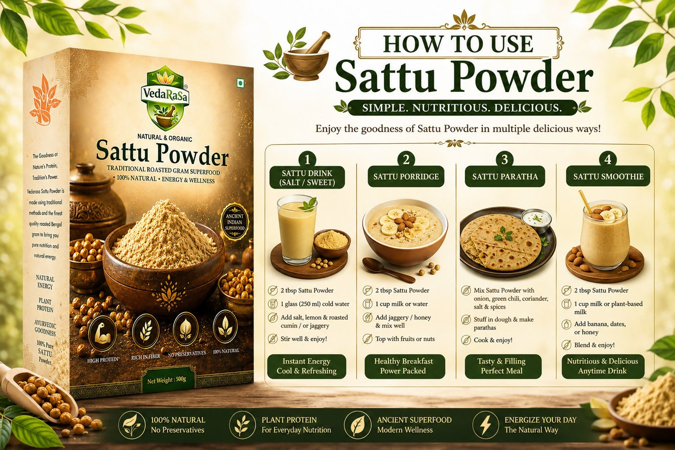 VedaRasa Premium Sattu Powder – Organic Roasted Chana Powder - Dista