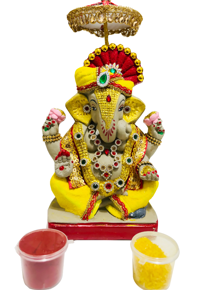 Eco-Friendly Ganesh Idols (Non-Toxic Colors) With Chatri, Akshat & Kumkum - Distacart