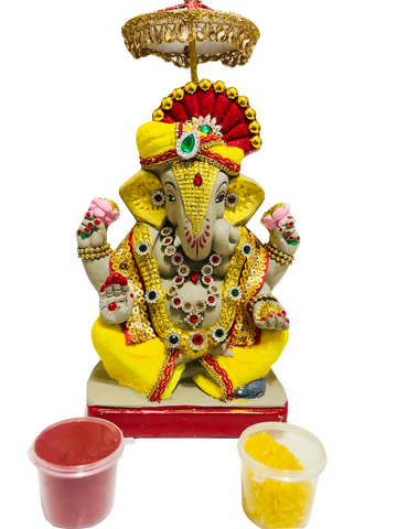 Eco-Friendly Ganesh Idols (Non-Toxic Colors) With Chatri, Akshat & Kumkum - Distacart