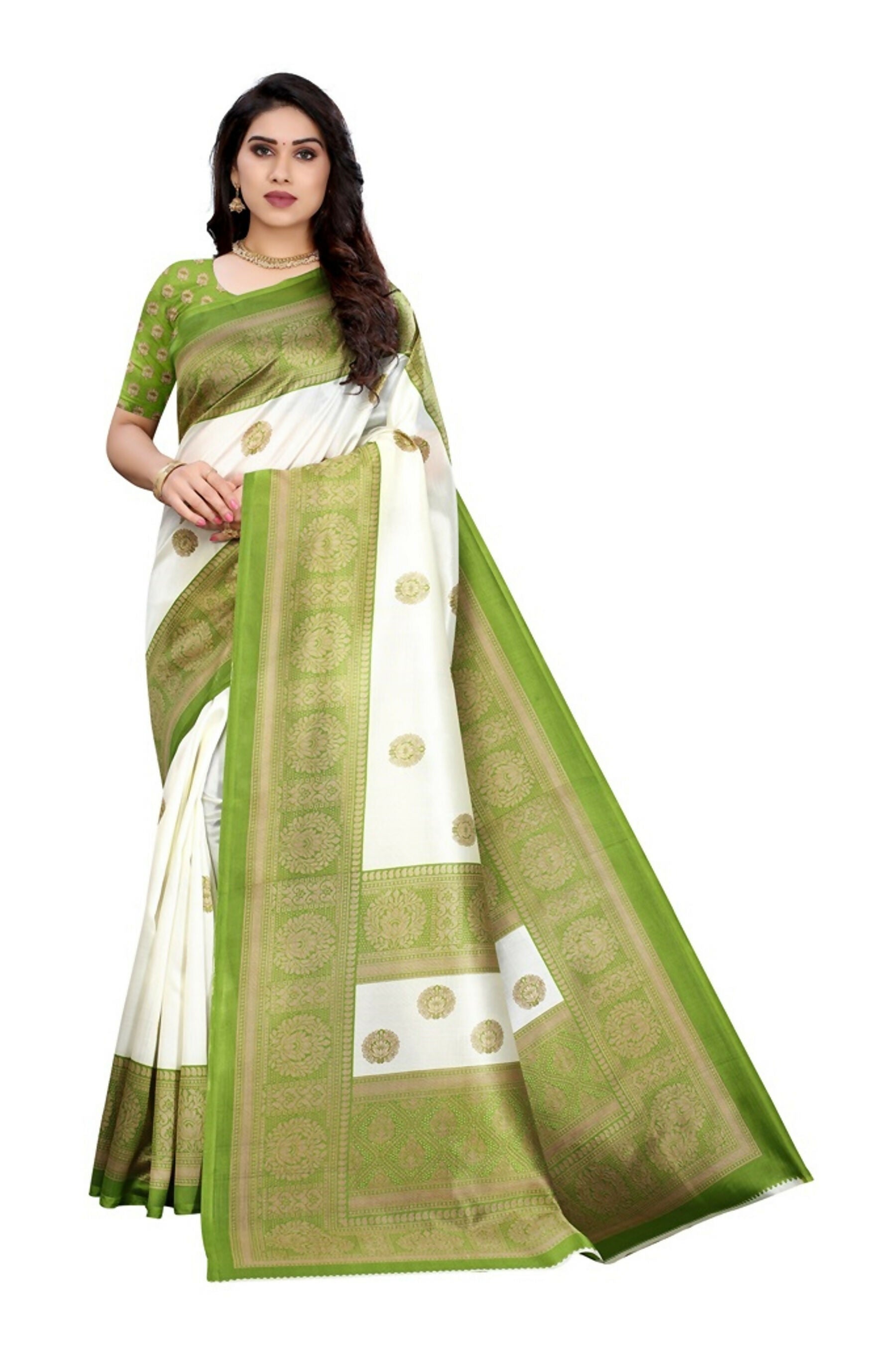 Vamika Green Printed Art Silk Saree - Distacart