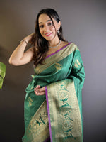 Thumbnail for Joban Fashion Green Striped With Floral Motifs Soft Silk Leheriya Saree