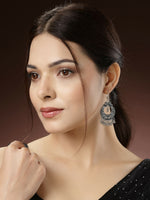 Thumbnail for NVR Women's Set of 3 Silver-Toned German Silver Oxidised Dome Shaped Jhumka Earrings - Distacart