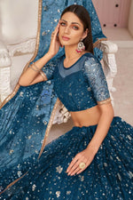 Thumbnail for Aastha Fashion More Peach Butterfly Net All Over Thread Work, Zari Work And Sandwich Sequence Work Embroidery Wedding Wear Lehenga Choli - Distacart