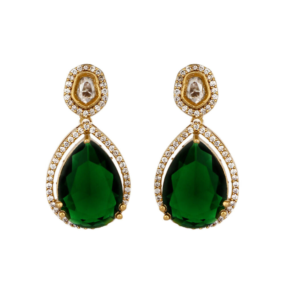 Nuyug 18K Gold Plated Pear Drop Emerald Edge Necklace Set