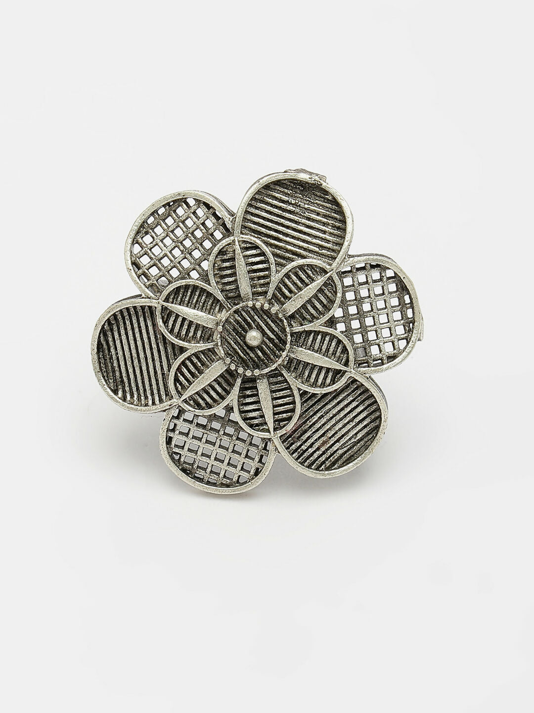 NVR Women's Silver-Toned Floral Shape Adjustable Finger Ring - Distacart