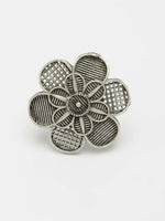Thumbnail for NVR Women's Silver-Toned Floral Shape Adjustable Finger Ring - Distacart