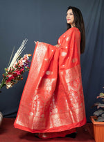 Thumbnail for Jyoti Fashion Women's Orange Paithani Silk Zari Woven Saree with Blouse - Distacart