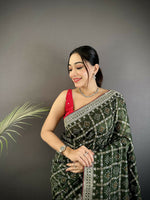 Thumbnail for Joban Fashion Dark Green Bandhej Bandhani Vichitra Silk Bandhani Prints Saree