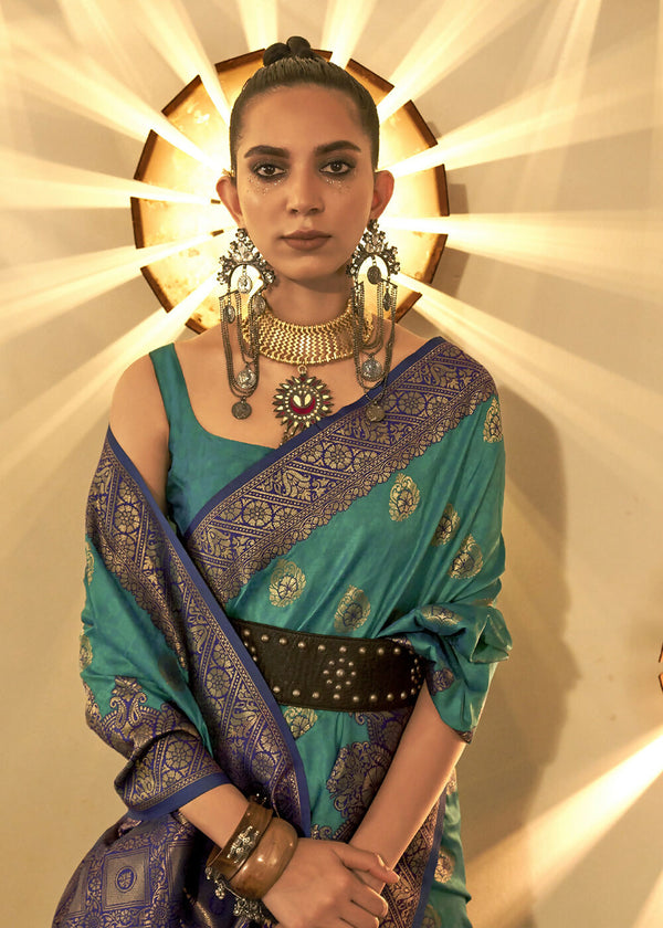 Trendy Weaving Silk Teal Green Designer Saree - Emponline - Distacart