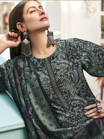 Thumbnail for Jyoti Fashion Women's Green Velvet Digital Print with Resham Thread work Kurta with Trouser & Dupatta - Distacart
