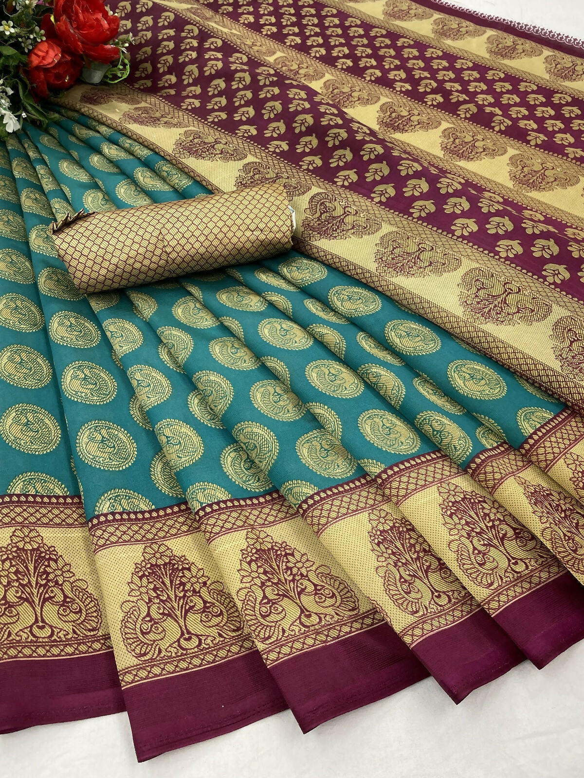 Vamika Rama Green Printed Art Silk Saree - Distacart
