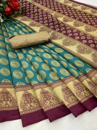 Vamika Rama Green Printed Art Silk Saree - Distacart