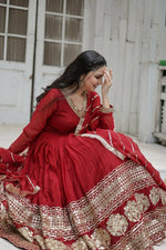 Thumbnail for Aastha Fashion Women's Maroon Faux Georgette Sequins Embroidered Anarkali Dress with Dupatta - Distacart