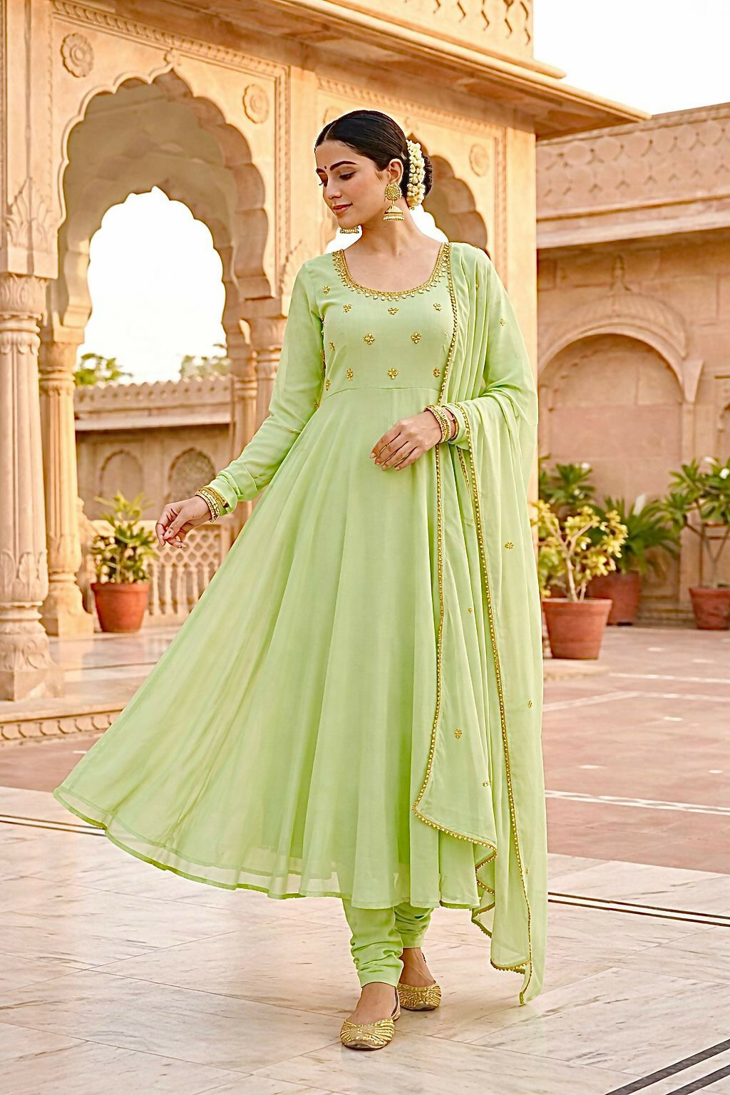 Teeya Creation New Trendy Anarkali Gown Set - Light-Green - Dista