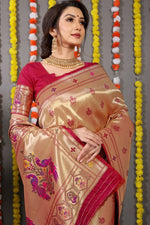 Thumbnail for Jyoti Fashion Women's Maroon Paithani Silk Zari Woven Saree with Blouse - Distacart