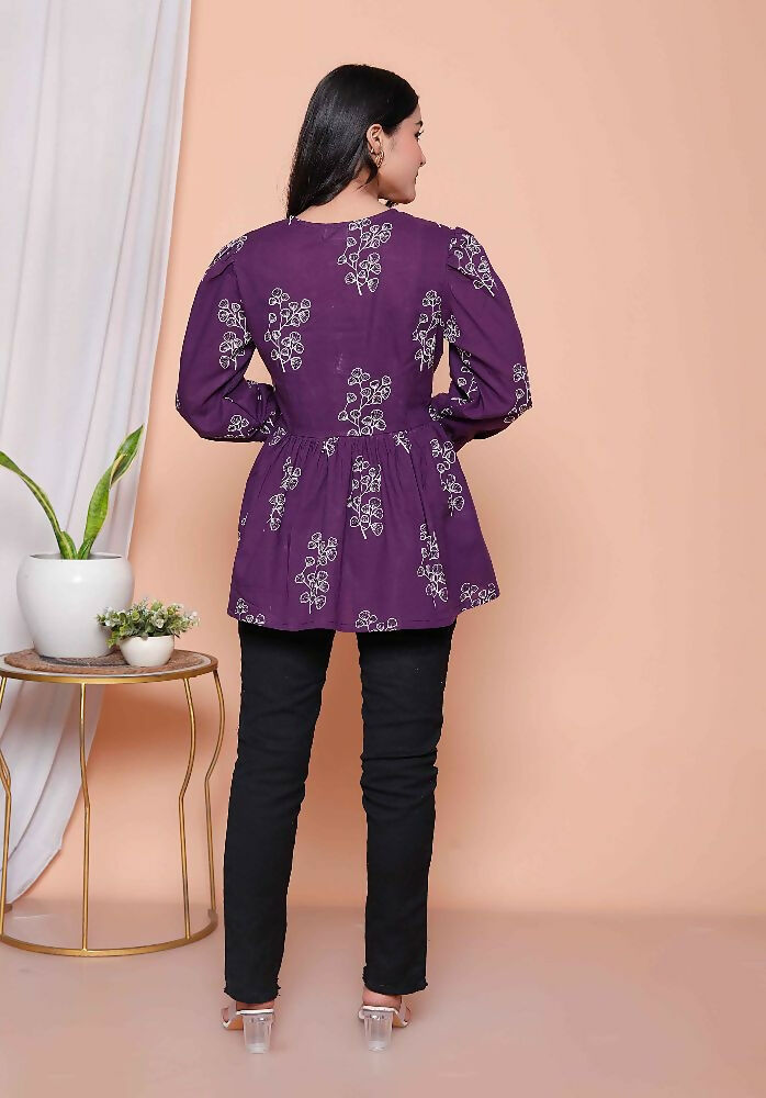 Miravan Womens Cotton Butterfly Style Floral Print V-Neck Top - Distacart