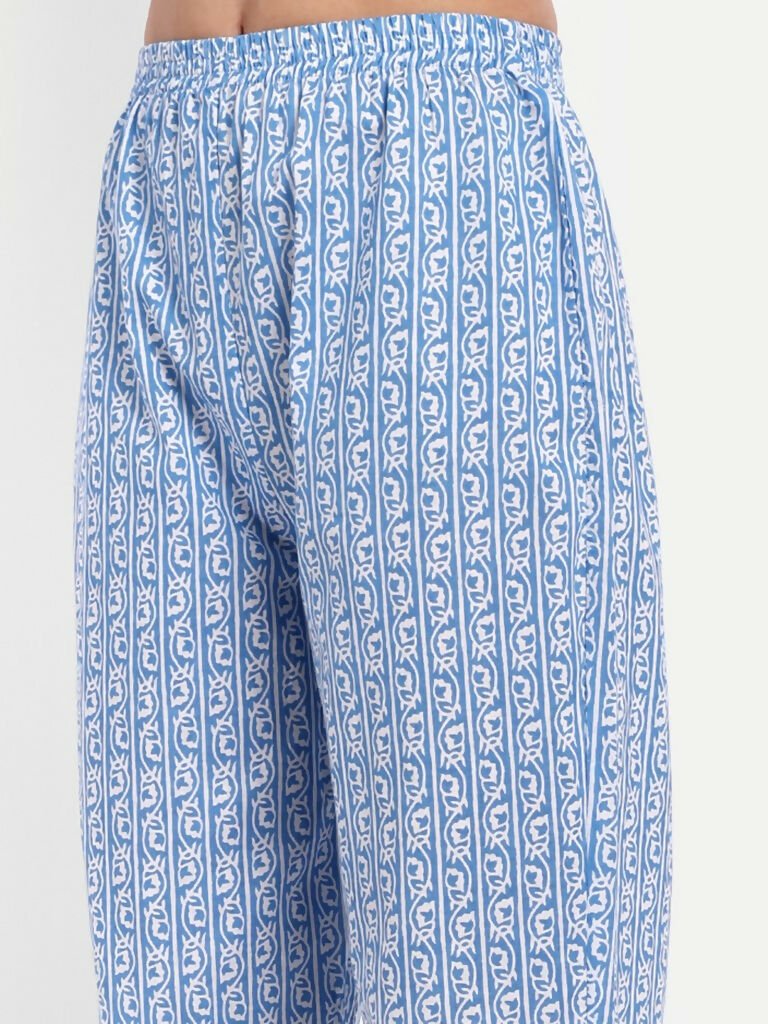 Alvano Printed Naira Cut Kurti with Pant set for Women and Girls Cotton (Blue) - Distacart
