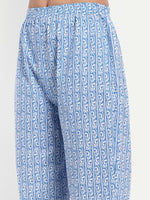 Thumbnail for Alvano Printed Naira Cut Kurti with Pant set for Women and Girls Cotton (Blue) - Distacart