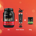 Thumbnail for Optimum Nutrition Muscle Gain Gift Box: Gold Standard 100% Whey (Double Rich Chocolate) 907gm + Creatine 100gm + Steel Shaker