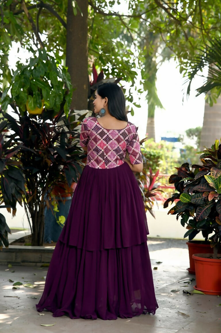 Jyoti Fashion Women's Wine Printed with Sequins Faux Blooming Anarkali Dress - Distacart