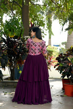 Thumbnail for Jyoti Fashion Women's Wine Printed with Sequins Faux Blooming Anarkali Dress - Distacart