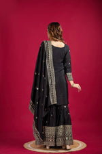 Thumbnail for Lehenga Mart Chinnon Silk Embroidery Sequence Work Top-Palazzo And Dupatta Set - Distacart