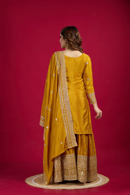 Lehenga Mart Chinnon Silk Embroidery Sequence Work Top-Palazzo And Dupatta Set - Distacart