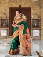 Thumbnail for Vedant Vastram Soft Litchi Silk Paithani Jacquard Saree - Green - Dista