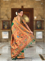 Thumbnail for Vedant Vastram Soft Litchi Silk Paithani Jacquard Saree - Green - Dista