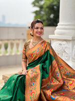 Thumbnail for Vedant Vastram Soft Litchi Silk Paithani Jacquard Saree - Green - Dista