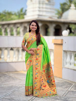 Thumbnail for Vedant Vastram Soft Litchi Silk Paithani Jacquard Saree - Parrot - Dista