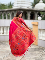 Thumbnail for Vedant Vastram Soft Litchi Silk Paithani Jacquard Saree - Pink - Dista