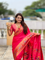 Thumbnail for Vedant Vastram Soft Litchi Silk Paithani Jacquard Saree - Pink - Dista