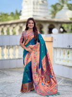 Thumbnail for Vedant Vastram Soft Litchi Silk Paithani Jacquard Saree - Teledrama. - Dista