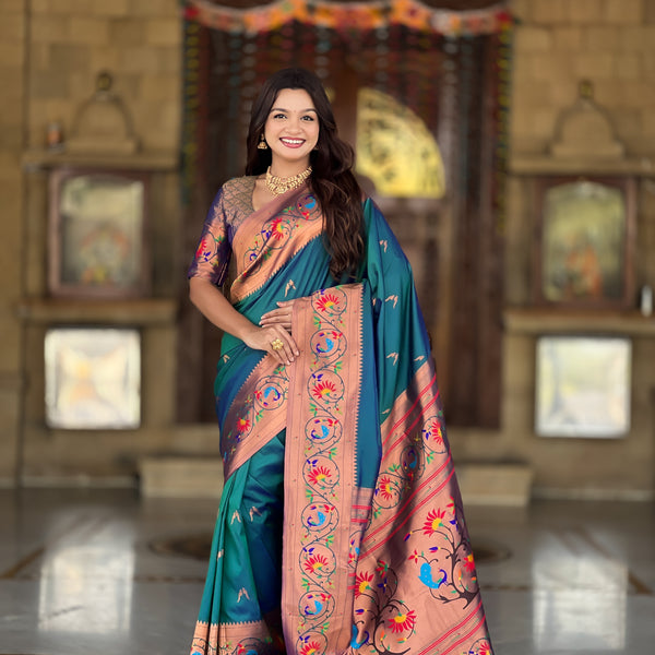Vedant Vastram Soft Litchi Silk Paithani Jacquard Saree - Teledrama. - Dista