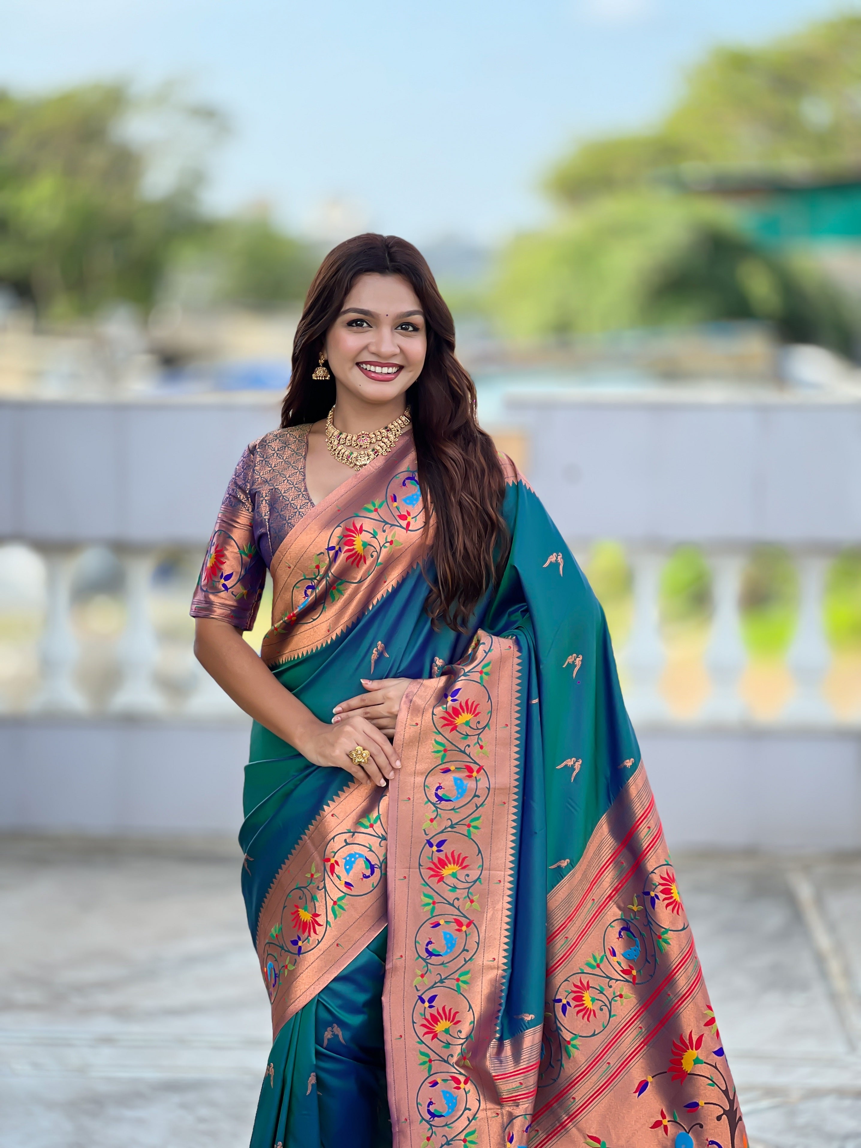Vedant Vastram Soft Litchi Silk Paithani Jacquard Saree - Teledrama. - Dista